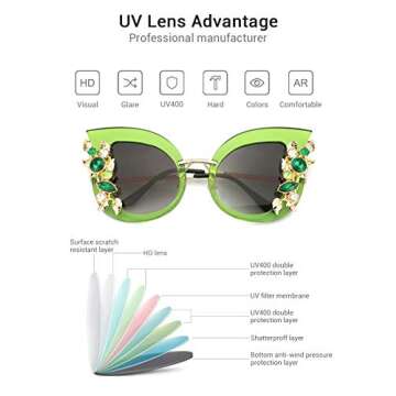 Slocyclub Halloween Glasses Jeweled Sunglasses, Funky Butterfly Shaped Sunglasses, Oversized Rhinestone Sunglasses for Women, Unique Sunglasses with UV400 Protection, Colorful Fun Sunglasses