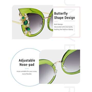 Slocyclub Halloween Glasses Jeweled Sunglasses, Funky Butterfly Shaped Sunglasses, Oversized Rhinestone Sunglasses for Women, Unique Sunglasses with UV400 Protection, Colorful Fun Sunglasses