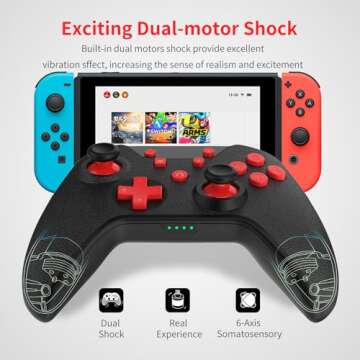 GCHT GAMING Switch Controller, Wireless Controller Compatible Nintendo Switch/Switch OLED/PC/Android/IOS with Turbo Motion Vibration (Black)