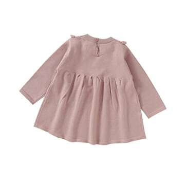 mimixiong Baby Little Girls' Long Sleeve Girl Dresses Floral Embroidered Ruffle Knit Sweater Dress 6-12Months