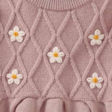 mimixiong Baby Little Girls' Long Sleeve Girl Dresses Floral Embroidered Ruffle Knit Sweater Dress 6-12Months