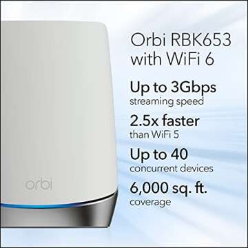NETGEAR Orbi Whole Home Tri-Band Mesh WiFi 6 System (RBK653) – Router with 2 Satellite Extenders, ...