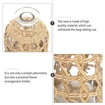 Angoily Bottle Dried Wrapped Decor Natural Arrangement Holder Farmhouse Handmade Aroma Cover, Decorations Vase, Rattan Candle Flower Basket Vintage Grass .x.in. Party Style