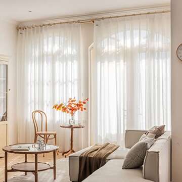 Artdix White Sheer Curtains 84 Inches Long 2 Panels Set, Timeless Pinch Pleat Linen Privacy Semi Solid Sheer Window Curtains, 2 Panels, 42 x 84 Inches, White