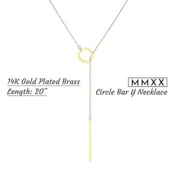 MMXX Lariat Necklace for Women Circle Bar Y necklace Dainty Long Gold Necklaces for Women 14k Gold P...