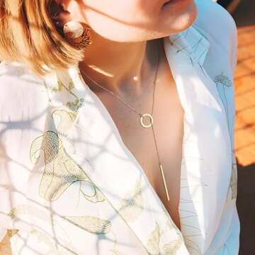 MMXX Lariat Necklace for Women Circle Bar Y necklace Dainty Long Gold Necklaces for Women 14k Gold Plated Drop Necklace CZ Pendant Diamond Choker Trendy Jewelry Gifts for Women Wedding (Style B2)