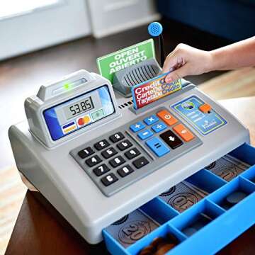 Dr. STEM Toys | Talking Toy Cash Register | STEM Learning 69 Piece Pretend Store with 3 Languages, P...