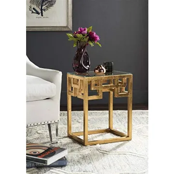 Safavieh Greek Key Gold Glass Top End Table - Stylish Decor