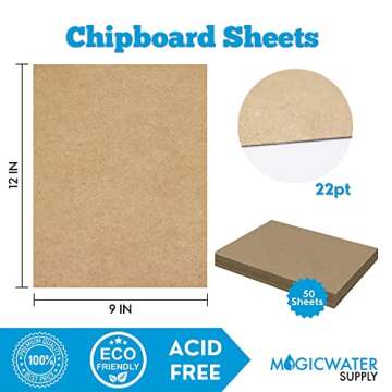 50 Chipboard Sheets 9 x 12 inch - 22pt (Point) Light Weight Brown Kraft Cardboard for Scrapbooking &...