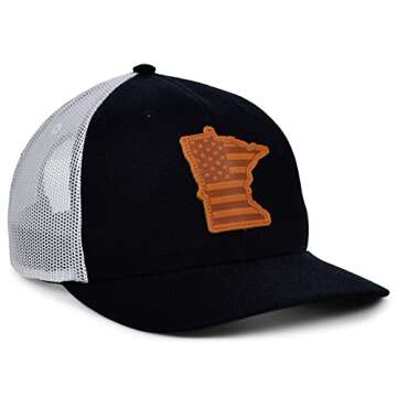 Local Crowns Minnesota Leather USA Flag Fill Patch Black White Trucker Cap