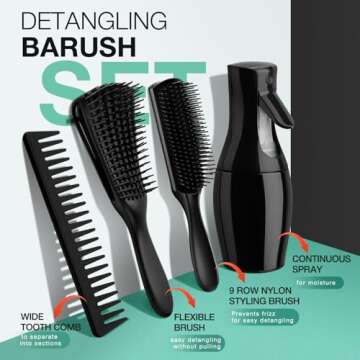 Hommtina Detangling Brush Set for Smooth Hair