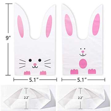 Shindel 100PCS Cute Easter Goodie Bags, 9 x 5.1 Inch Bunny Treat Bags for Cookie Snack Packaging Sup...