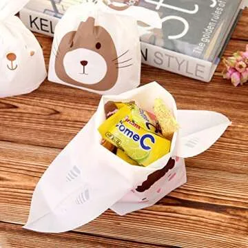 Shindel 100PCS Cute Easter Goodie Bags, 9 x 5.1 Inch Bunny Treat Bags for Cookie Snack Packaging Supplies