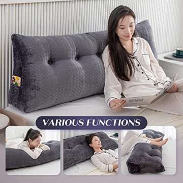 TerriTrophy Triangular Wedge Headboard Pillow Large Bolster Bed Rest Reading Pillow Backrest Positioning Support Bolster Cushion with Removable Cover