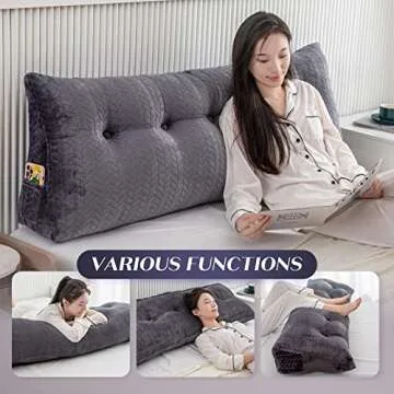 TerriTrophy Triangular Wedge Headboard Pillow Large Bolster Bed Rest Reading Pillow Backrest Positioning Support Bolster Cushion with Removable Cover