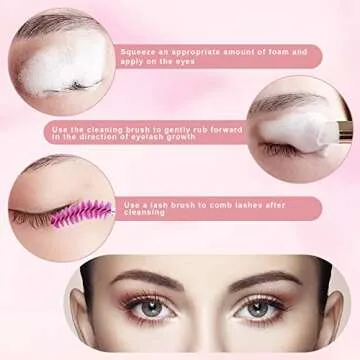 homicozy 40 Pcs Lash Shampoo Bottle Brushes Set, 10 Pcs Lash Shampoo Brushes, 10 Pcs Lash Brushes Tubes, 10 Pcs Eyelash Shampoo Dispensers, 10 Pcs Lash Aftercare Bag for Clients, Women,Girls (Pink)