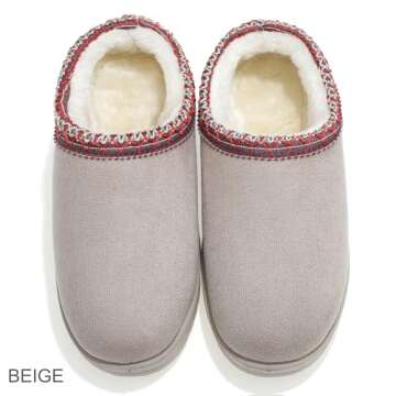 QENIN Snow Boots Slippers for Women Indoor Outdoor Girls Slip On Shoes Comfy Warm Soft Platform House Slippers Winter Ladies Closed Back Slippers Beige Size 8.5