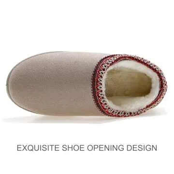 QENIN Snow Boots Slippers for Women Indoor Outdoor Girls Slip On Shoes Comfy Warm Soft Platform House Slippers Winter Ladies Closed Back Slippers Beige Size 8.5