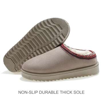 QENIN Snow Boots Slippers for Women Indoor Outdoor Girls Slip On Shoes Comfy Warm Soft Platform House Slippers Winter Ladies Closed Back Slippers Beige Size 8.5
