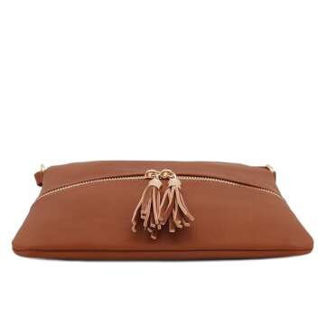 DELUXITY Lightweight Medium Crossbody Bag with Tassel (Tan)