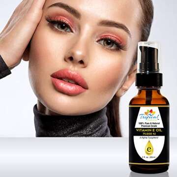 Tropical Holistic Vitamin E Oil, 100% Pure Max Strength 75,000 IU Vitamin E, Antioxidant Rich Skincare Oil for Face, Hair, Body & Nails, 2 oz