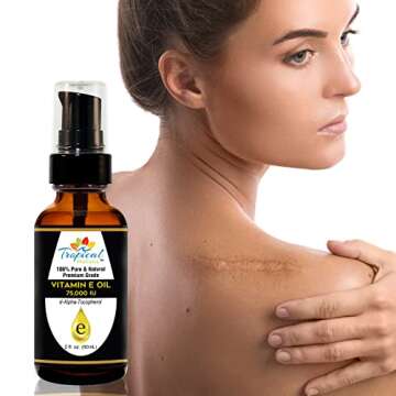 Tropical Holistic Vitamin E Oil, 100% Pure Max Strength 75,000 IU Vitamin E, Antioxidant Rich Skincare Oil for Face, Hair, Body & Nails, 2 oz