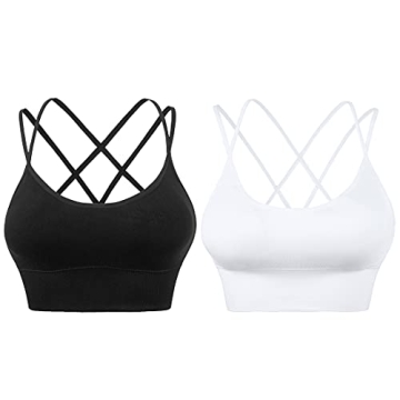 Evercute Cross Back Sport Bras Padded Strappy Criss Cross Cropped Bras for Yoga Workout Fitness Low ...