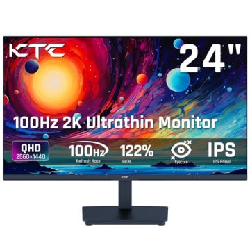 KTC 24 Inch QHD 100Hz Computer Monitor IPS 2K, 1300:1 Contrast, Anti-Blue Light Screen, 122% sRGB, S...