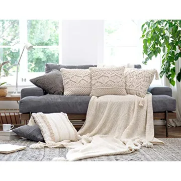 Mkono Macrame Throw Pillow Cover Decorative Cushion Set