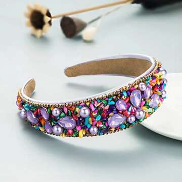 MUQINGWAN Women's Fashion Headbands personality Crystal Rhinestone Decorative Candy Color Girls Hairbands Party Baroque Headband Accessories (purple) 0.18 pounds