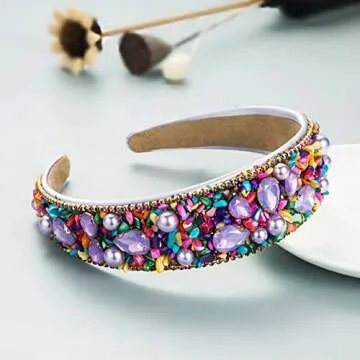 MUQINGWAN Women's Fashion Headbands personality Crystal Rhinestone Decorative Candy Color Girls Hairbands Party Baroque Headband Accessories (purple) 0.18 pounds