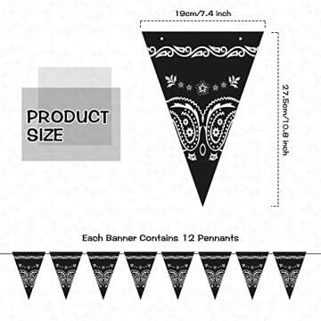 5 Pack Western Cowboy Party Decorations Bandana Pennant Banner Black Pennant Flags Wild West Party A...