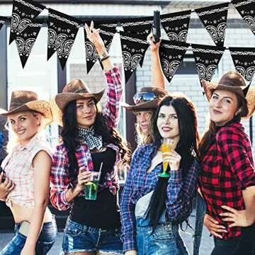 5 Pack Western Cowboy Party Decorations Bandana Pennant Banner Black Pennant Flags Wild West Party Accessory for Adult Birthday Country Western Party Decor, 7.4 x 10.8 Inch