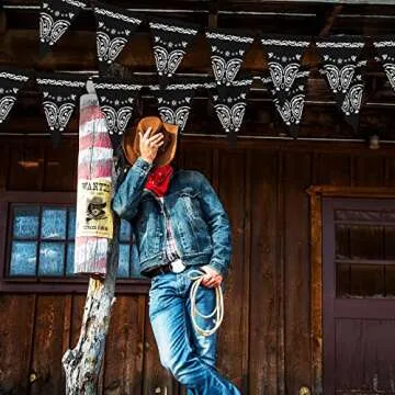 5 Pack Western Cowboy Party Decorations Bandana Pennant Banner Black Pennant Flags Wild West Party Accessory for Adult Birthday Country Western Party Decor, 7.4 x 10.8 Inch