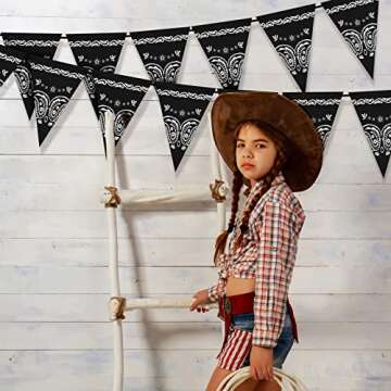 5 Pack Western Cowboy Party Decorations Bandana Pennant Banner Black Pennant Flags Wild West Party Accessory for Adult Birthday Country Western Party Decor, 7.4 x 10.8 Inch