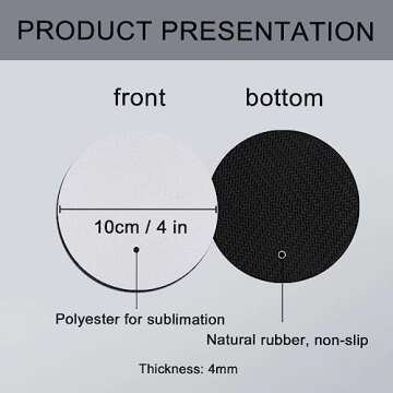 50 PCS Sublimation Blank Cup Coasters Bulk, 4x4 Inch Round Blank Cup Mat Rubber for Sublimation Tran...
