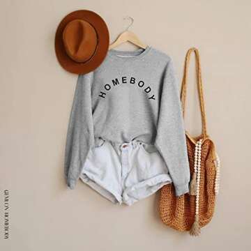 GEMLON Homebody Shirt Women Cute Letter Printed T-Shirts Long Sleeve Top Pullover Tees