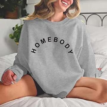 GEMLON Homebody Shirt Women Cute Letter Printed T-Shirts Long Sleeve Top Pullover Tees