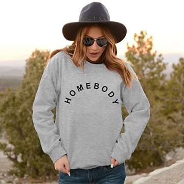 GEMLON Homebody Shirt Women Cute Letter Printed T-Shirts Long Sleeve Top Pullover Tees