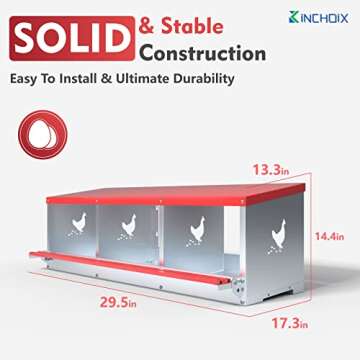 Kinchoix Chicken Nesting Boxes, 3 Compartment Metal Poultry Nest Box Wall Mount for Chickens, Hens, Ducks, Chicken Coop Easy Egg Collection, with Large Vented Holes(3 Compartment)