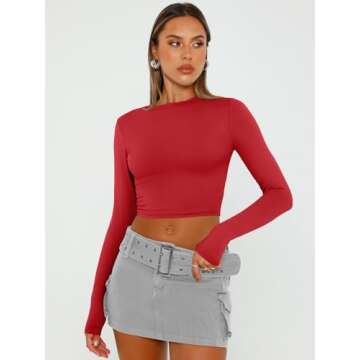 Trendy Queen Womens Long Sleeve Crop Tops Basic Slim Fitted Shirts Casual Fashion 2025 Going Out Y2k...