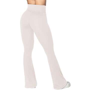 Sunzel Flare Leggings, Crossover Yoga Pants for Women with Tummy Control, High-Waisted and Wide Leg Beige