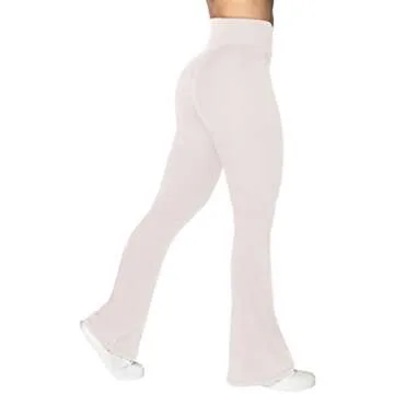 Sunzel Flare Leggings, Crossover Yoga Pants for Women with Tummy Control, High-Waisted and Wide Leg Beige