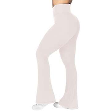 Sunzel Flare Leggings, Crossover Yoga Pants for Women with Tummy Control, High-Waisted and Wide Leg Beige