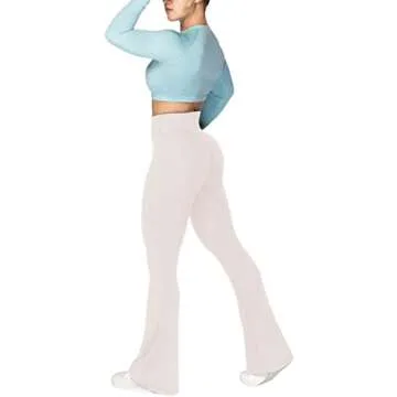 Sunzel Flare Leggings, Crossover Yoga Pants for Women with Tummy Control, High-Waisted and Wide Leg Beige