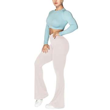 Sunzel Flare Leggings, Crossover Yoga Pants for Women with Tummy Control, High-Waisted and Wide Leg Beige