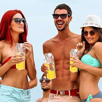 2 Pieces Milk Carton Water Bottle and 4 Cute Unicorn Rings with 10 Unicorn Stickers, Clear Square Milk Bottles No BPA Portable Water Bottle for Outdoor Sports Travel Camping Activities (500 ml)