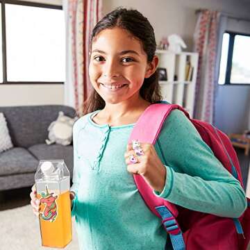 2 Pieces Milk Carton Water Bottle and 4 Cute Unicorn Rings with 10 Unicorn Stickers, Clear Square Milk Bottles No BPA Portable Water Bottle for Outdoor Sports Travel Camping Activities (500 ml)