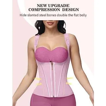 SHAPSHE Waist Trainer for Women, Tummy Control Sports Girdle, Workout Body Shaper with Adjustable Shoulder Strap, PINK M
