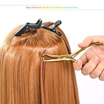 EHDIS Hair Extension Beading Tool Kit Stainless Steel Hair Extensions Micro link Bead Closer and Remover Pliers set, Beads Hair Pulling Hook & Micro Ring Loop Tool Set (Gold)